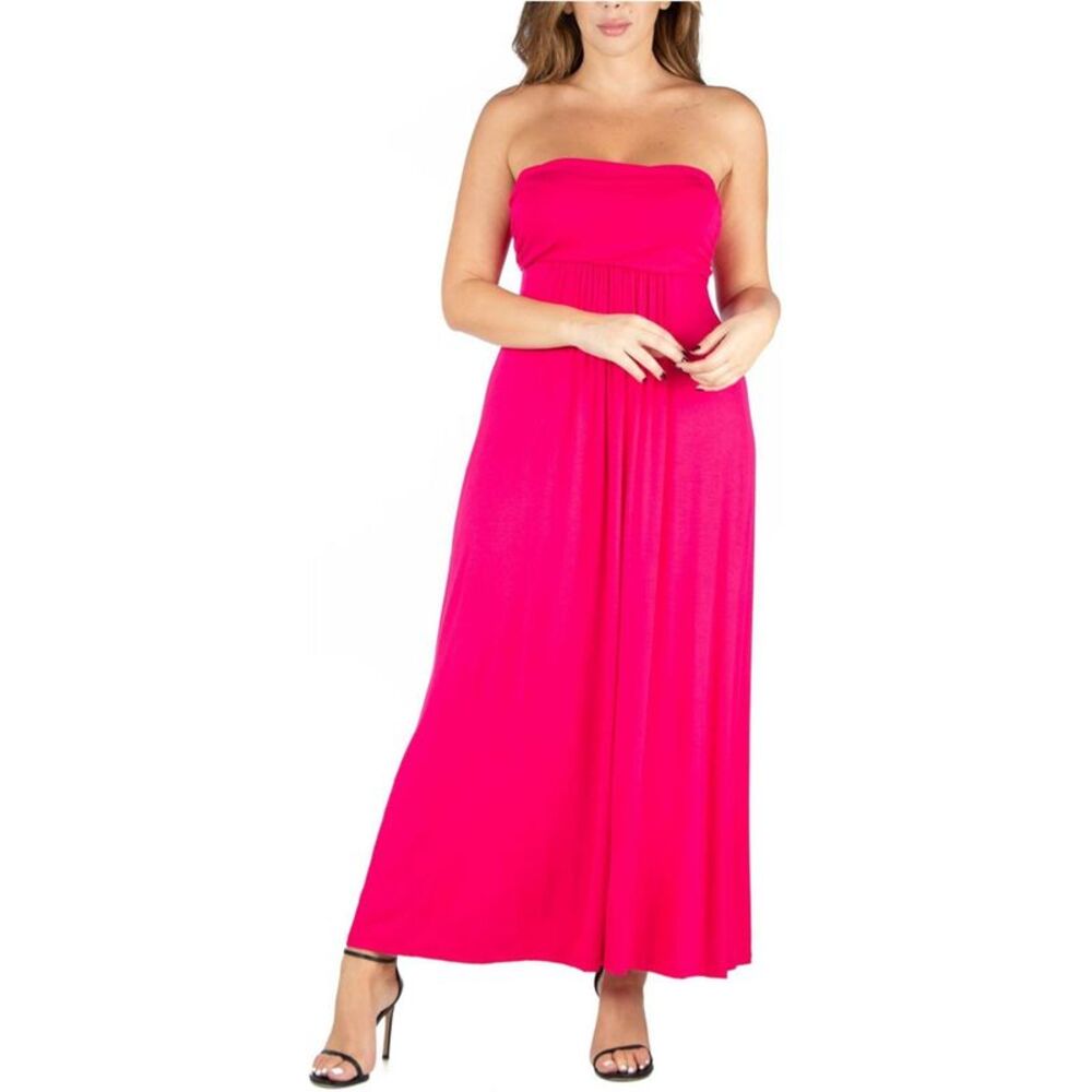 24seven Womens Plus Size Gentle Ruching Strapless Maxi Dress, NWT